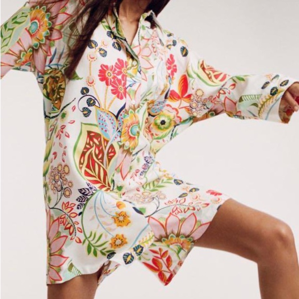 Zara Multicolor Floral Romper Playsuit Viscose Linen Whimsical Colorful size S - Picture 3 of 13